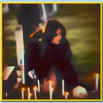 woman performs a cemetery satanic ritual